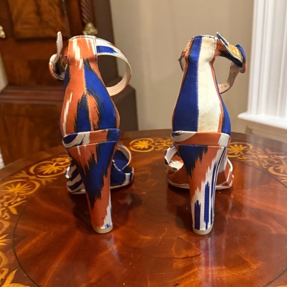 NWOT Zara Orange/Blue Silk 4” Heels w/ankle strap Size38/8 MSRP $130 - Picture 8 of 10